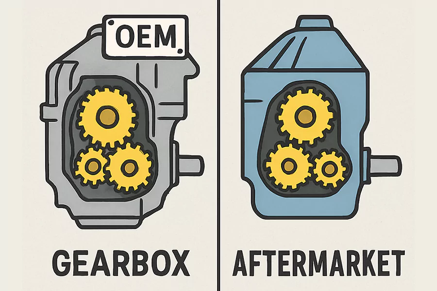 On the left of the picture is the oem gearbox, and on the right is the aftermarket gearbox. The two products are placed side by side for comparison.