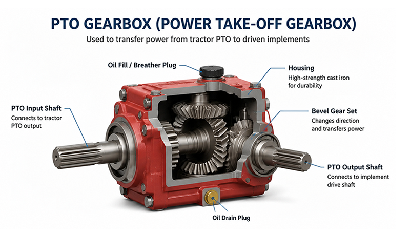 Technical illustration of PTO gearbox