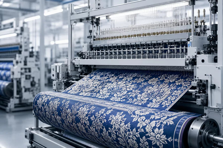 BAIQUAN Jacquard Loom Gearbox installed in a textile weaving machine, providing precise power transmission for high-speed jacquard fabric production.